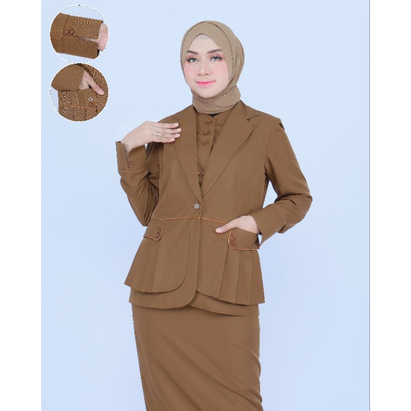 seragam pemda rompi rimpel bawah set rok A set celana set rok span bahan katun free hijab