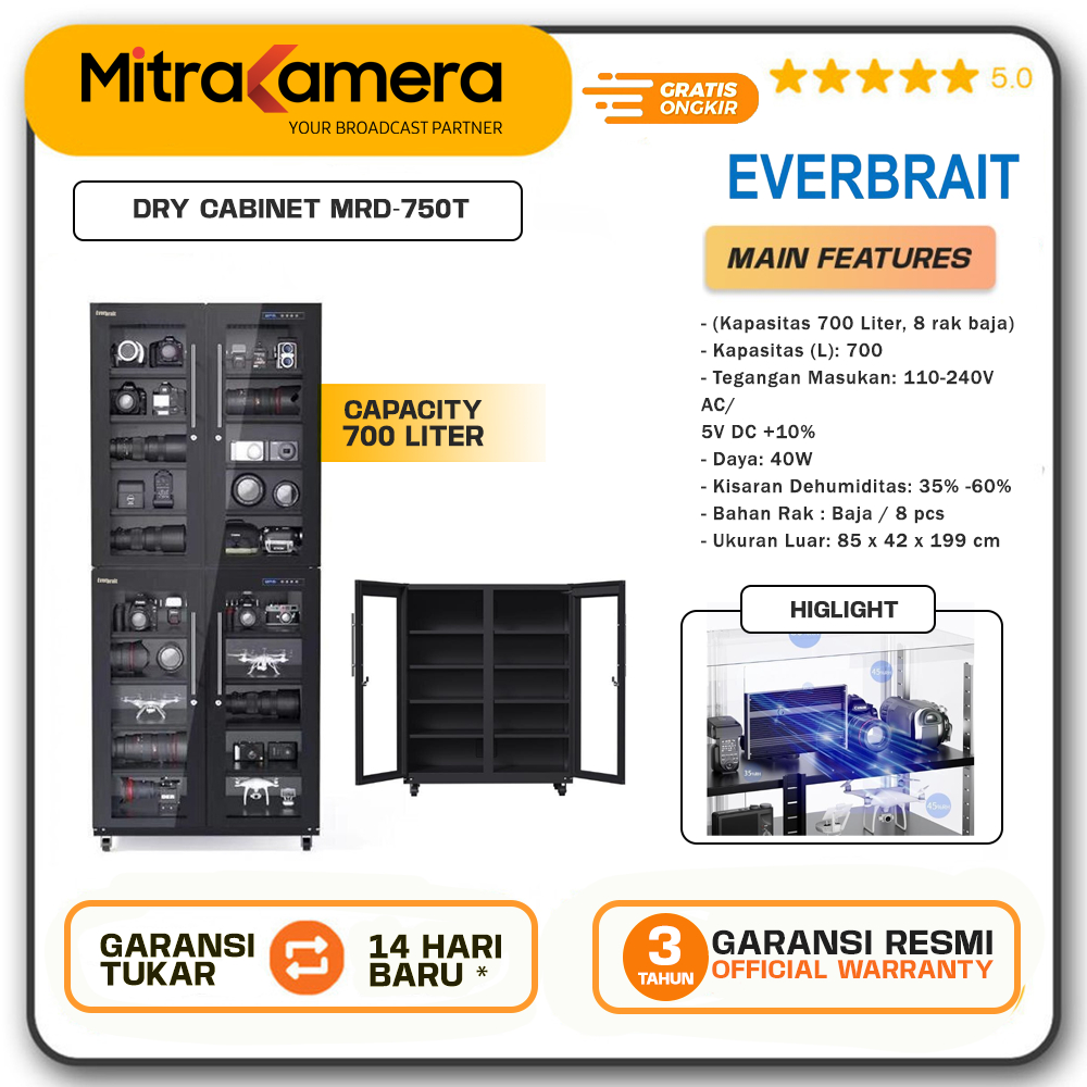 Everbrait Electric Dry Cabinet MRD-750T for Camera Lens (700 Liter)