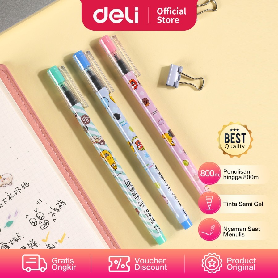 

Deli Larva Gel Pen / Pulpen Gel Hitam Needle Tip 0,5mm EG32-BK