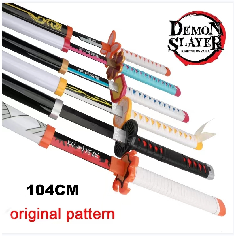 Demon Slayer Senjata Cosplay Pedang Pedangan 104cm Mainan Pedang Nichirin Tanjiro Kimetsu No Yaiba R