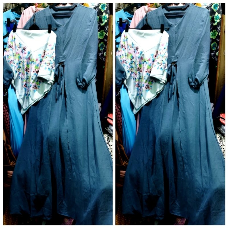 GAMIS SABYAN FREE SEGIEMPAT SILK ABU BASAH LD 110-115CM PB 140CM