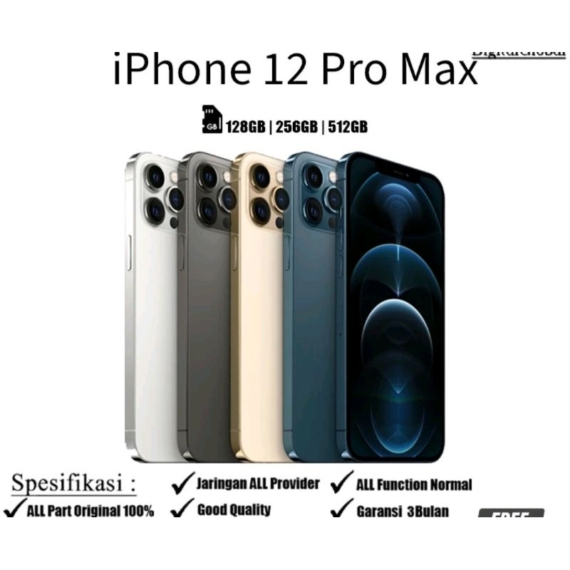 iPhone Second 12 Pro Max/128GB 256GB 512GB Second Fullset Mulus 100% Original