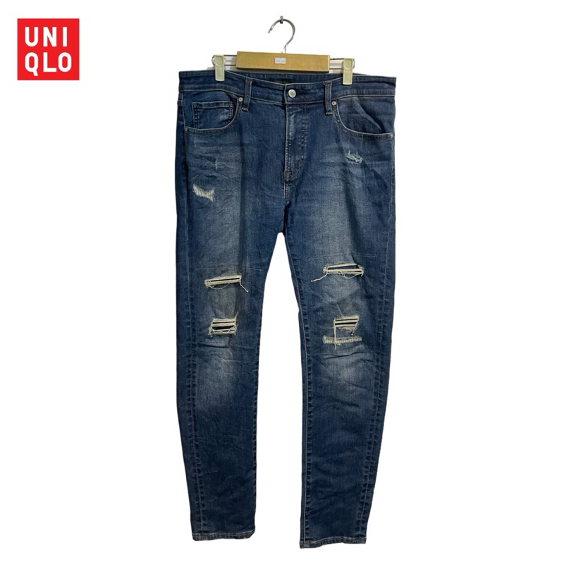 Celana Panjang Jeans Pria Sobek Ripped Brand UNIQLO Original Preloved Second Thrift