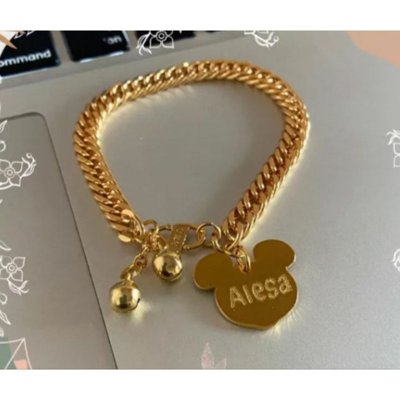 Custom Gelang Rantai Model Mickey Mouse Anak dan Dewasa Titanium Anti Karat