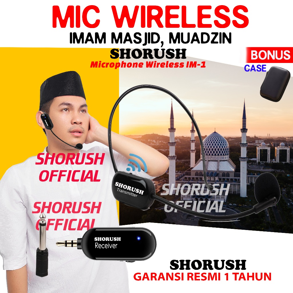 Shorush IM 1 Mikrofon Mic Clip On Wireless UHF 2.4G Presentasi Tur Imam Masjid Musholla