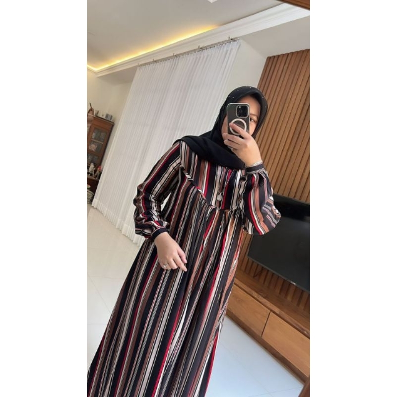 NADHEEFA GAMIS DRESS RAYON MOTIF GARIS