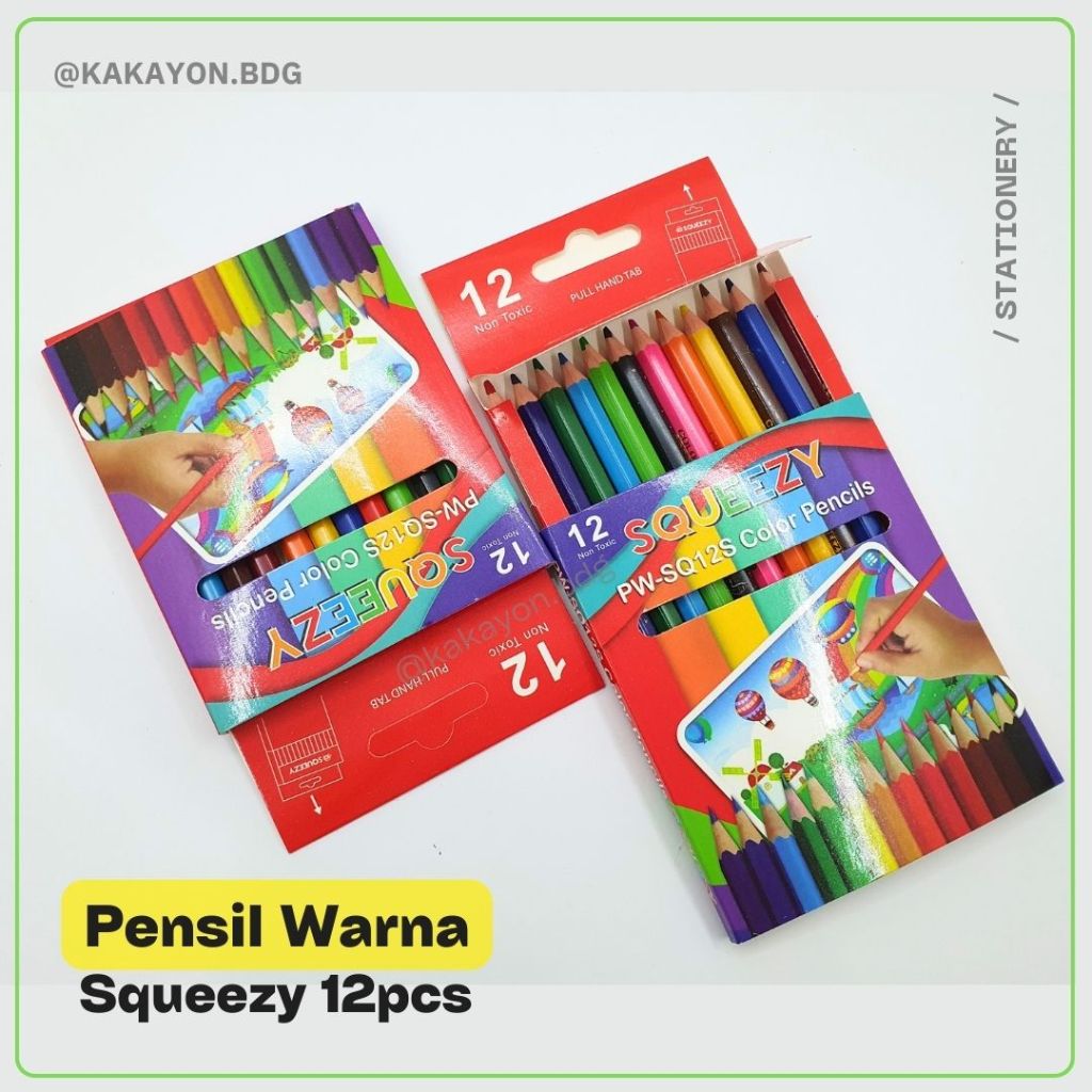 

Pensil Warna Pendek Squeezy 12pcs / Alat Menggambar Anak