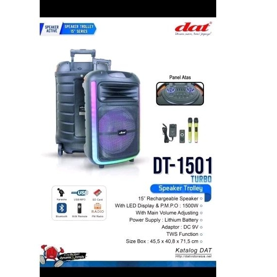 Speaker Bluetooth Trolley DAT DT-1501 TURBO | 15 inch Woofer