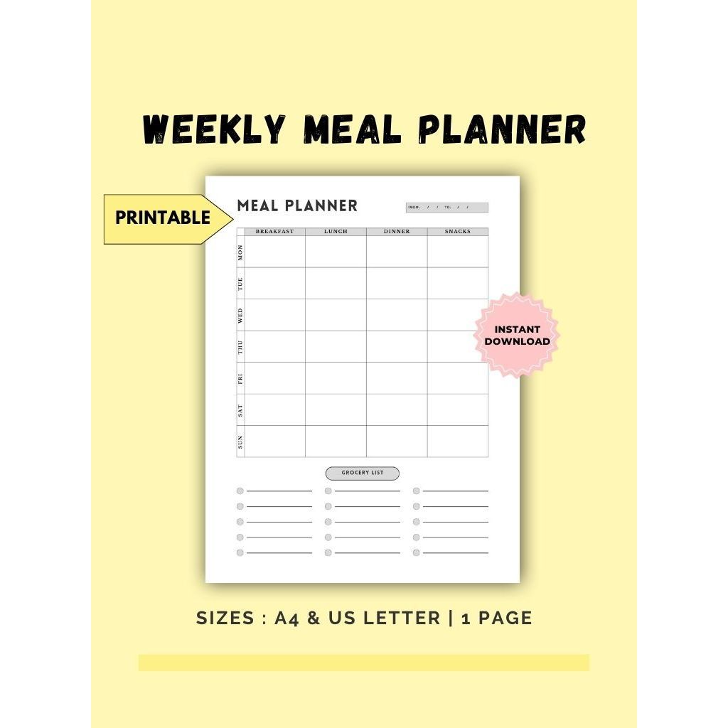 

Printable Digital Planner - Weekly Meal Planner / Perencana Menu Makanan Mingguan
