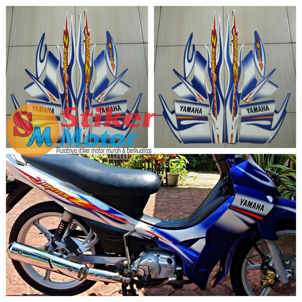 STRIPING STICKER LIS LES POLET BODY MOTOR JUPITER Z 2004 CW PUTIH-BIRU