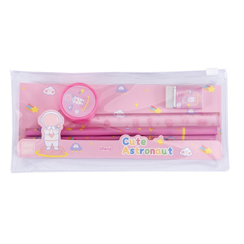 

NGZ Alat Tulis Set Mini Anak Sekolah Penghapus Penggaris Pensil Serutan Stationary Set Alat Tulis 5 In 1 Karakter Lucu Warna-Warni Astronot Stationary