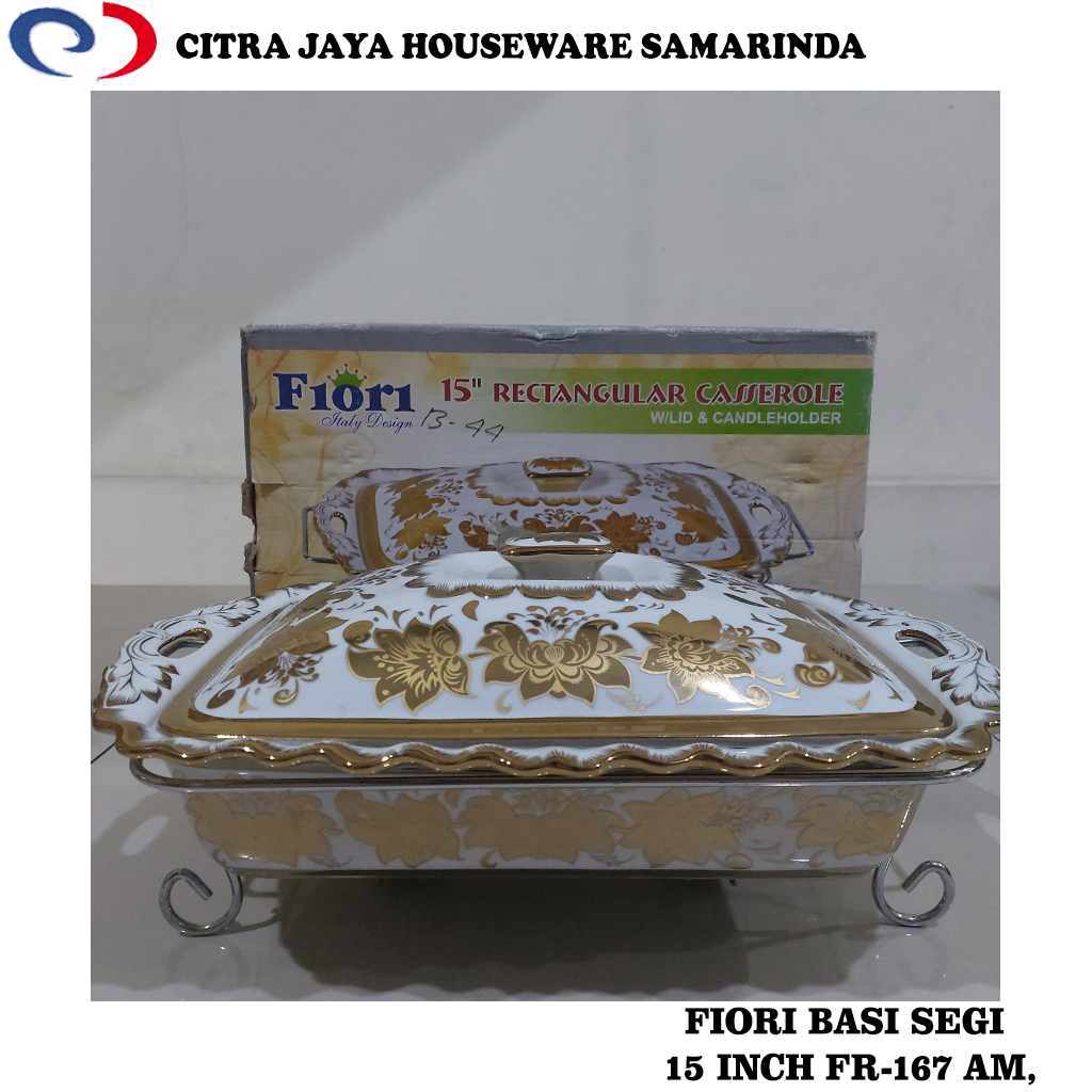 Prasmanan / Basi Segi 15 Inch Gold Motif Kembang FIORI FR-167 AM (Per 1 Pcs)