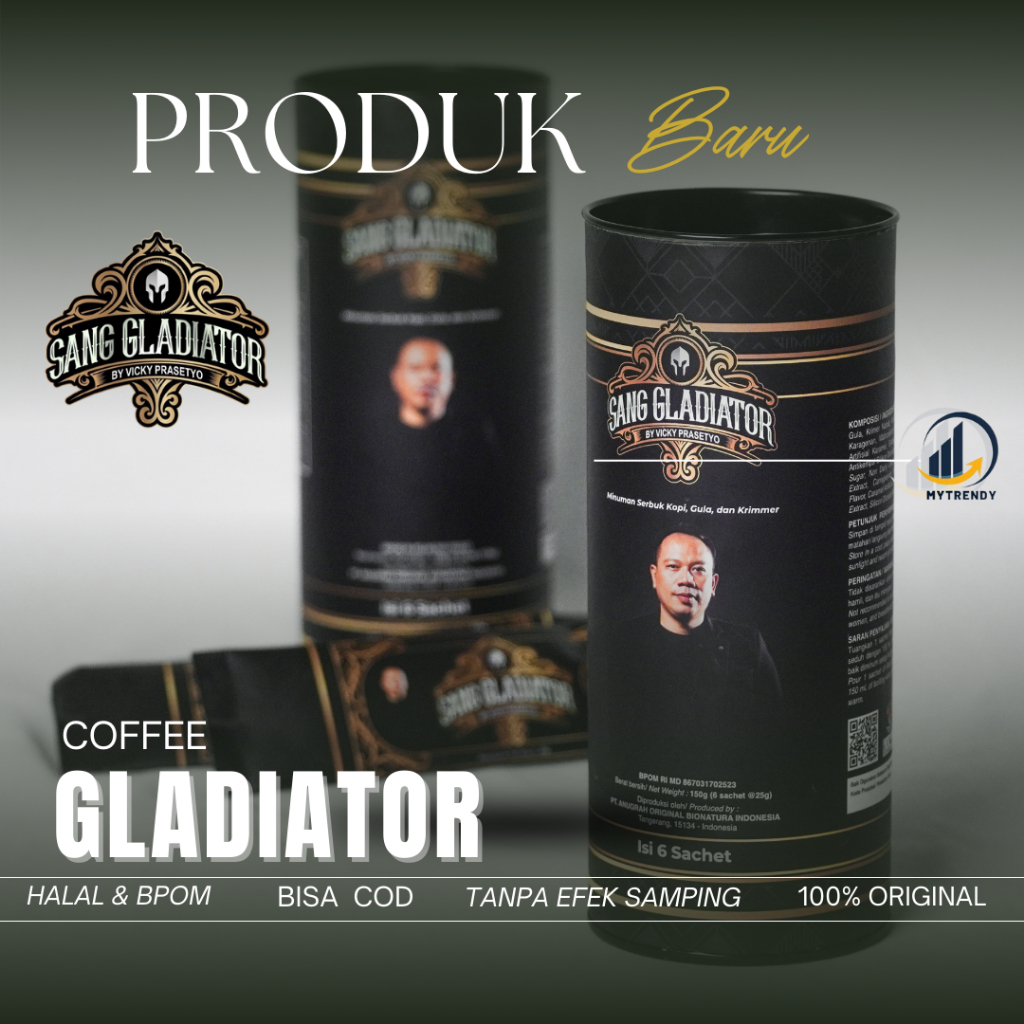 

Sang Gladiator by Vicky Prasetyo Kopi Pilihan Pria Halal & Bpom - 1 Pack isi 6 Sachet