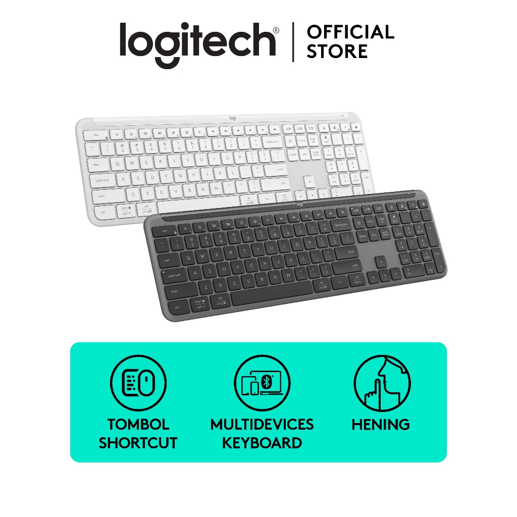 Logitech K950 Keyboard Signature Slim Wireless, Desain Ramping & Minimalis, Multi Perangkat, Bluetoo