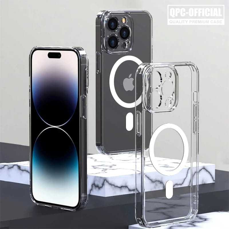 [ QPC ] - Clear Case Magsafe Case Magnetic Wireless Charger Iphone 15 Iphone 15 Plus Iphone 15 Pro M