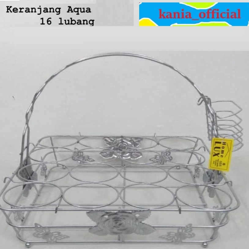 Keranjang Rak Aqua Gelas Ari Minum Segi Stainless 16 Lubang