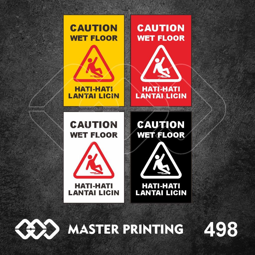 

498 - Stiker Caution Wet Floor (Hati-hati Lantai Licin), Sticker Vinyl, Tahan Air, dan Bisa Custom