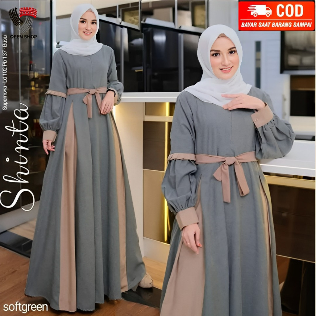 Baju Gamis Shinta Maxi Dress Terbaru Gaun Dres Panjang Drees Korea Korean Style Remaja Deres Pesta P