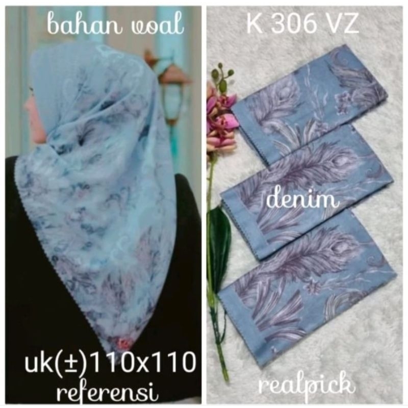 HIJAB SEGI EMPAT VOAL MOTIF BULU DENIM