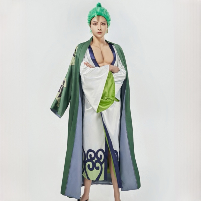 Ready Roronoa Zoro One Piece Cosplay Costume Anime Wano Country Kimono Yukata Fullset Wig Pirates On