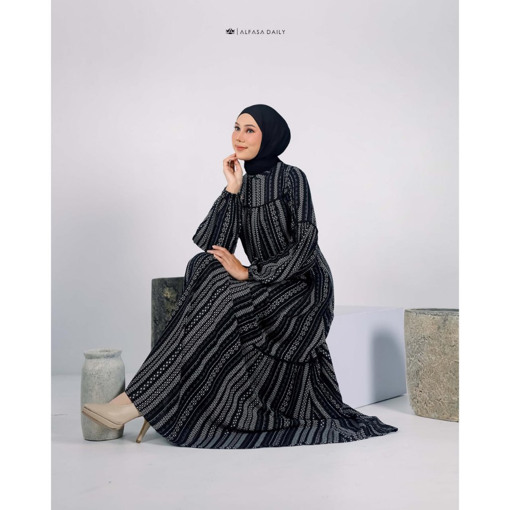 GAMIS LIVIANA DRESS DRES MOTIF KECIL BUSUI VISCOSE PREMIUM - Alfasa Daily