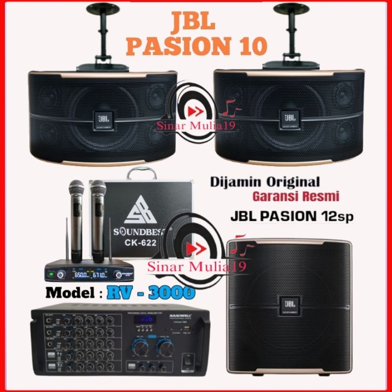 Paket Karaoke JBL Pasion10 Subwoofer JBL Pasion 12sp Amplifier Hardwell RV3000 Mic Wireless Soundbest CK-622 Full Original Produk