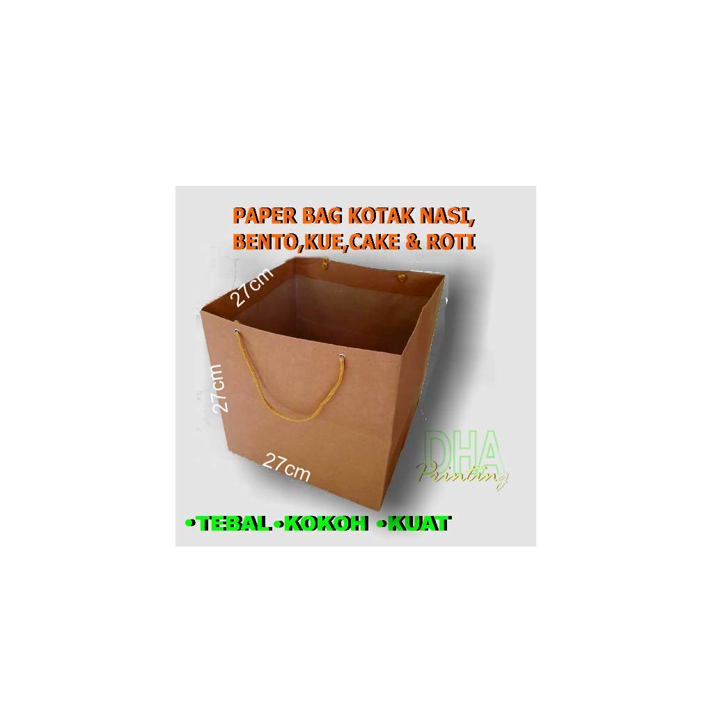 

20 PCS Paperbag TEBAL Polos Kotak nasi/Bento/Kue /CAKE/Roti/UK. 27X27X27