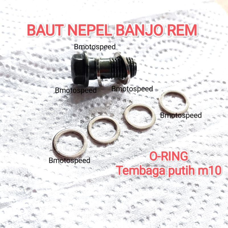 [1PCS] NEPEL BAUT KALIPER MASTER REM MOTOR M10 DRAT KASAR BAUT NEPEL SELANG REM O-RING TEMBAGA PUTIH