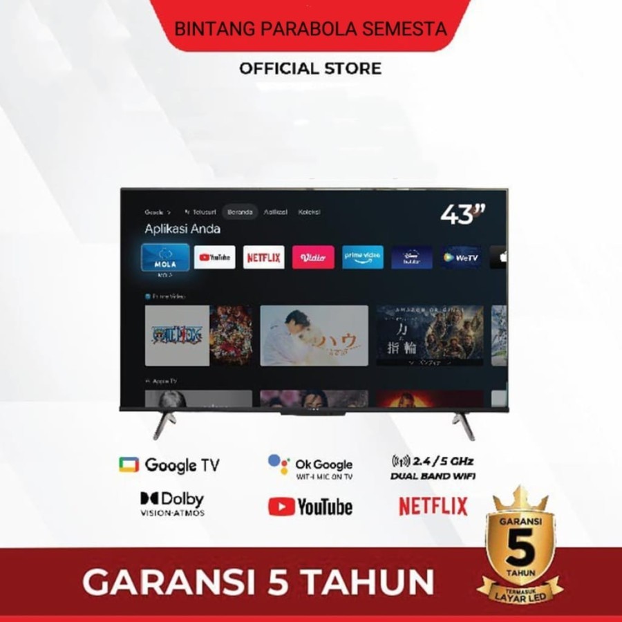 Tv Polytron 4K UHD Smart Google tv led 43 inchi PLD 43UG5959 tv lcd