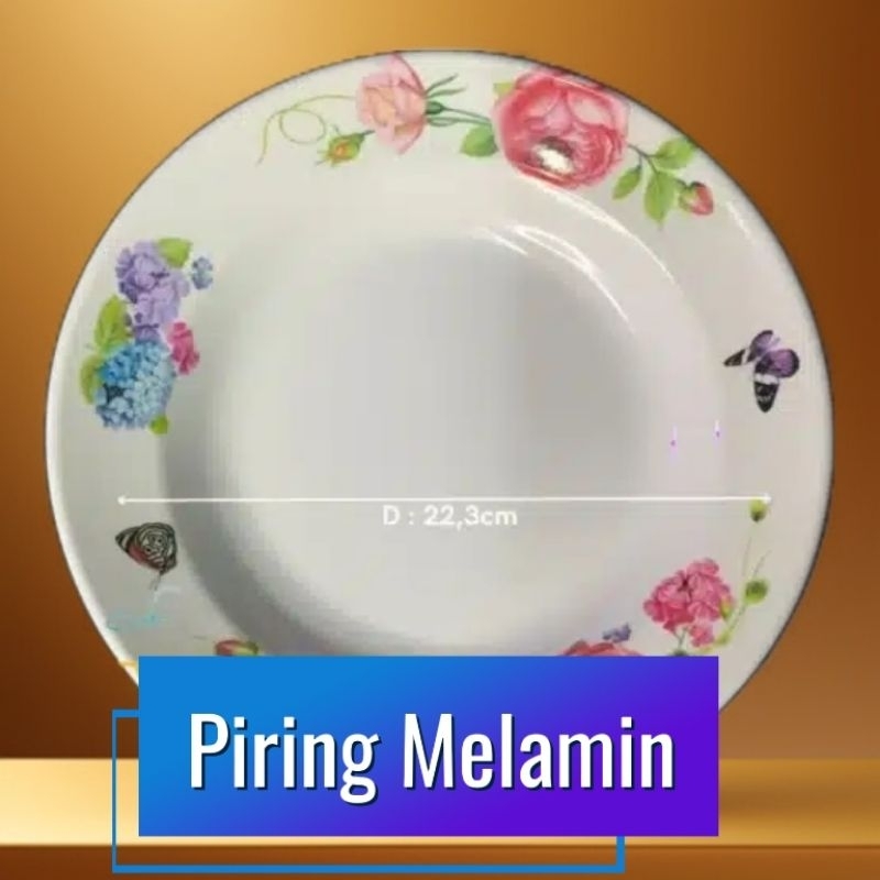 Piring Makan Bulat Melamin Putih Motif Bunga
