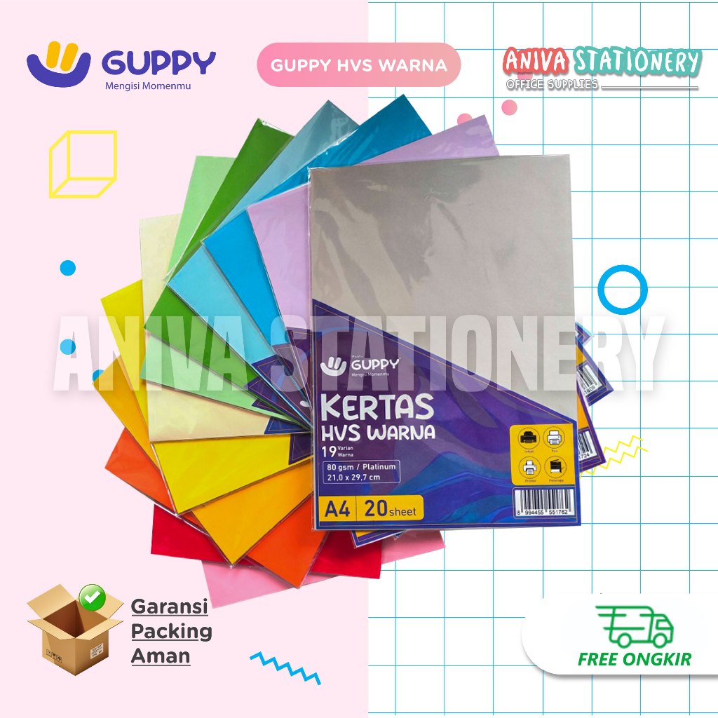 

GUPPY KERTAS HVS WARNA WARNI A4 80 GRAM 75 GSM COLOR PAPER (20 LEMBAR)
