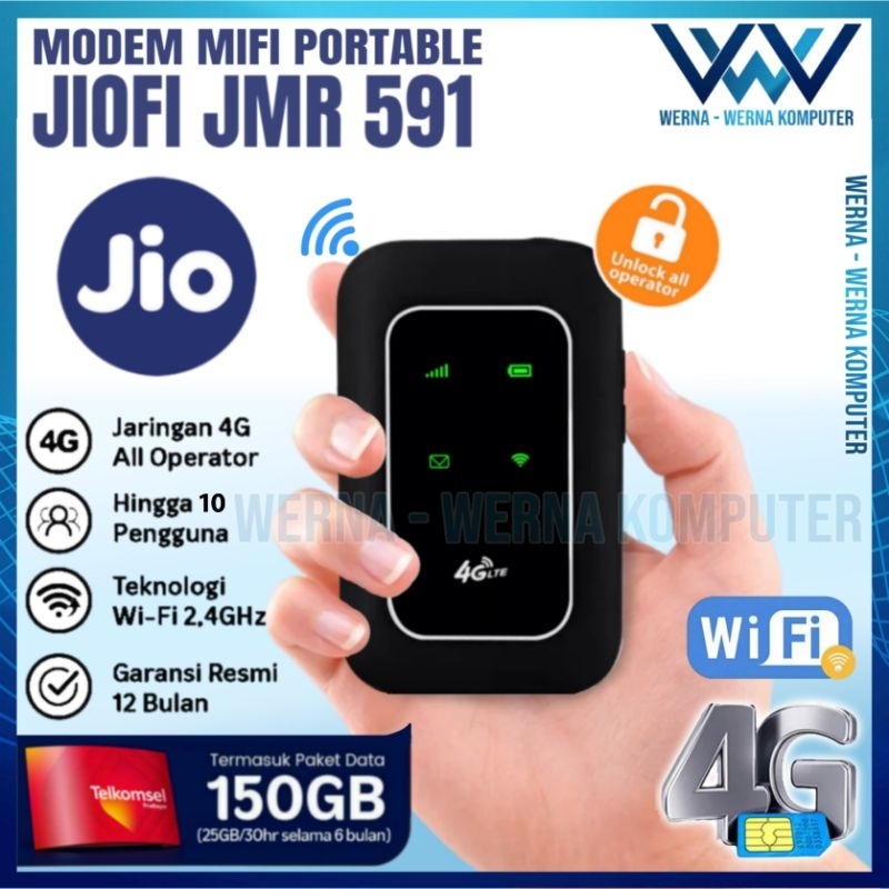Modem Mifi JIO JMR591 4G LTE 150GB WiFi Portable Unlock all operator