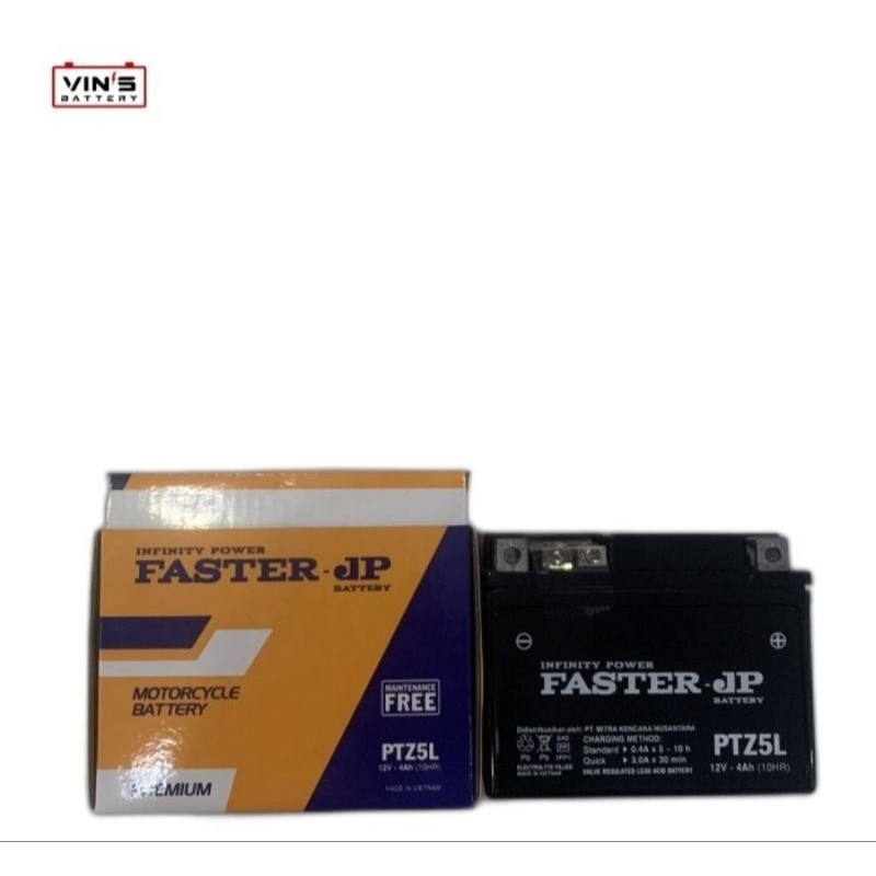 Aki Motor Faster PTZ5L 12V 4 Ah Untuk Beat/Vario110/Revo/Vixion