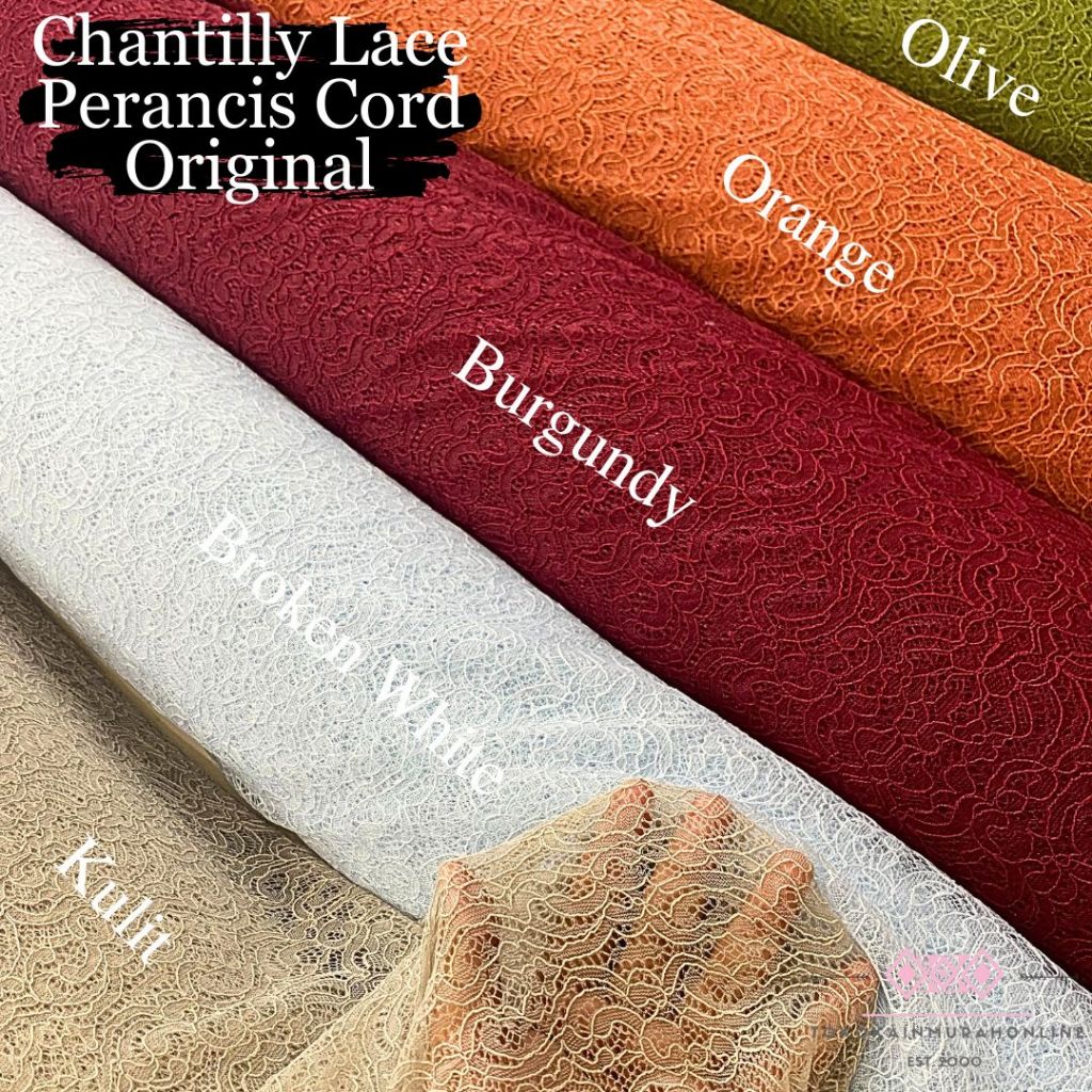 Kain Brokat Kebaya Lace Chantilly (Prancis) Cord Original 100% ASLI Chantilly Perancis Super Premium