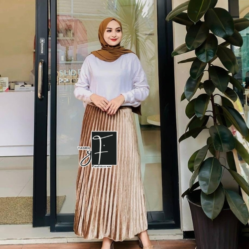 Rok Plisket Bludru Coklat Susu Import // Rok Plisket Coklat Susu Korean Style