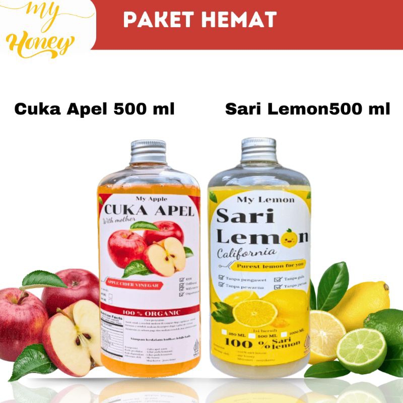 

My Cuka Apel 500 ML & My Lemon 500 ML Paket Diet Cuka Apel Apple cider vinegar 2 In 1