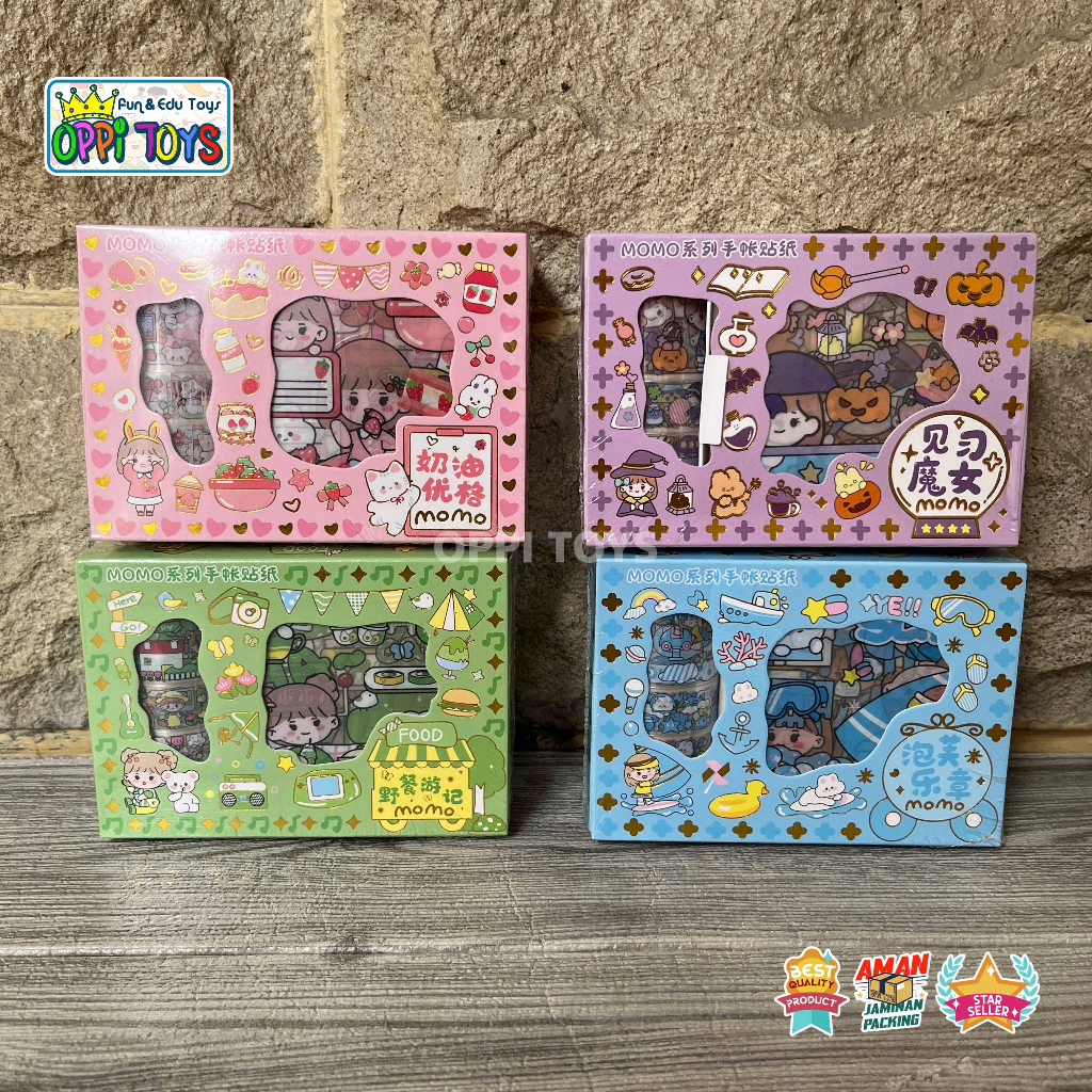 

Sticker Box Roll MOMO Stiker Waterproof DIY Lucu Scrapbook-Stiker Roll Set 2D Stiker Buku Stiker Botol-Solatip Isolasi Momo Sticker Viral