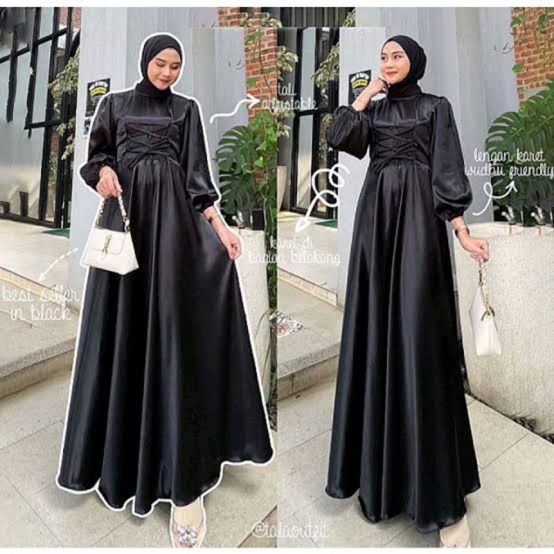 Aurora Dress Satin Maxmara Silk Gamis pesta Gamis lebaran Gamis terbaru