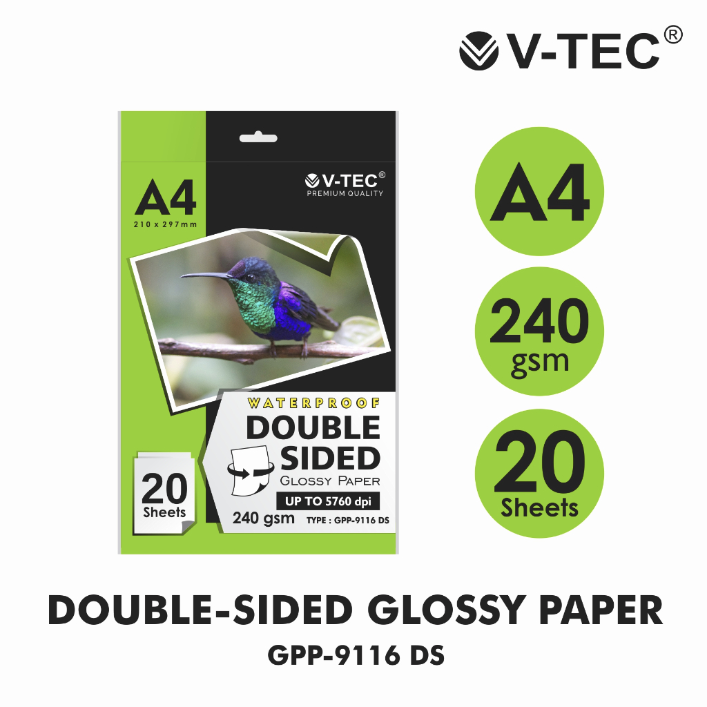 

VTEC kertas foto V-TEC Double Side Glossy Paper A4 240gsm 20Lembar
