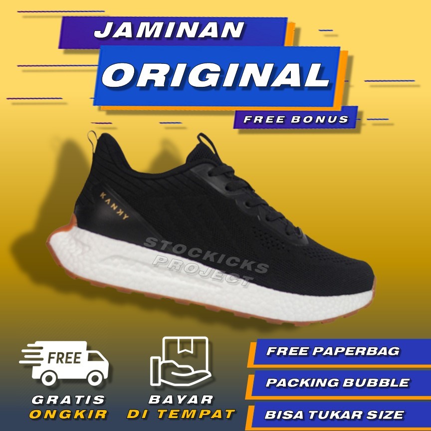 Sepatu Kanky Story Honjo Black Gold Original Sepatu Sport Running Sepatu Olahraga Lari Pria Wanita O