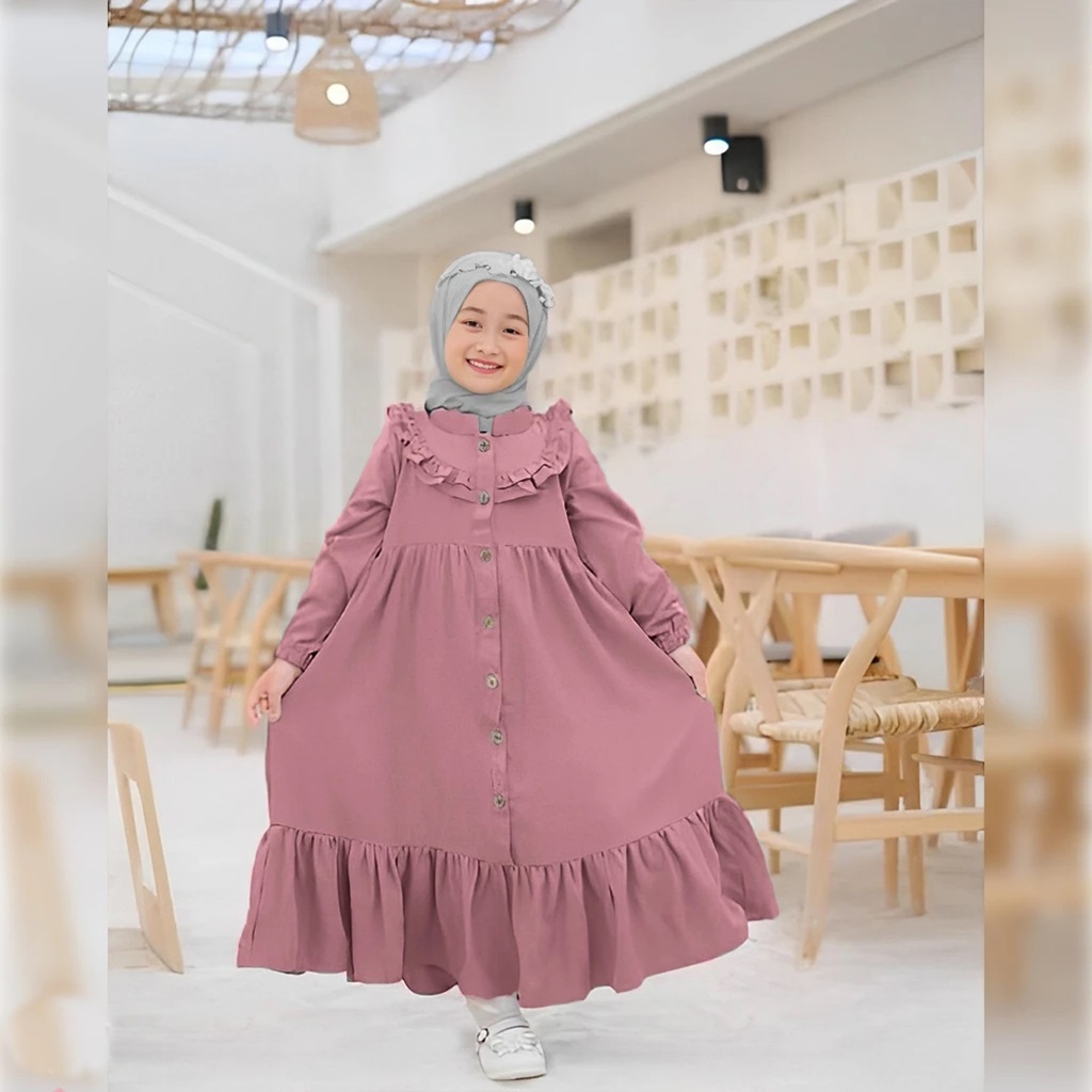 Dress Couple Ibu Anak Polos Bahan Crinkle Premium Gamis Anak Usia 3 - 12 Tahun