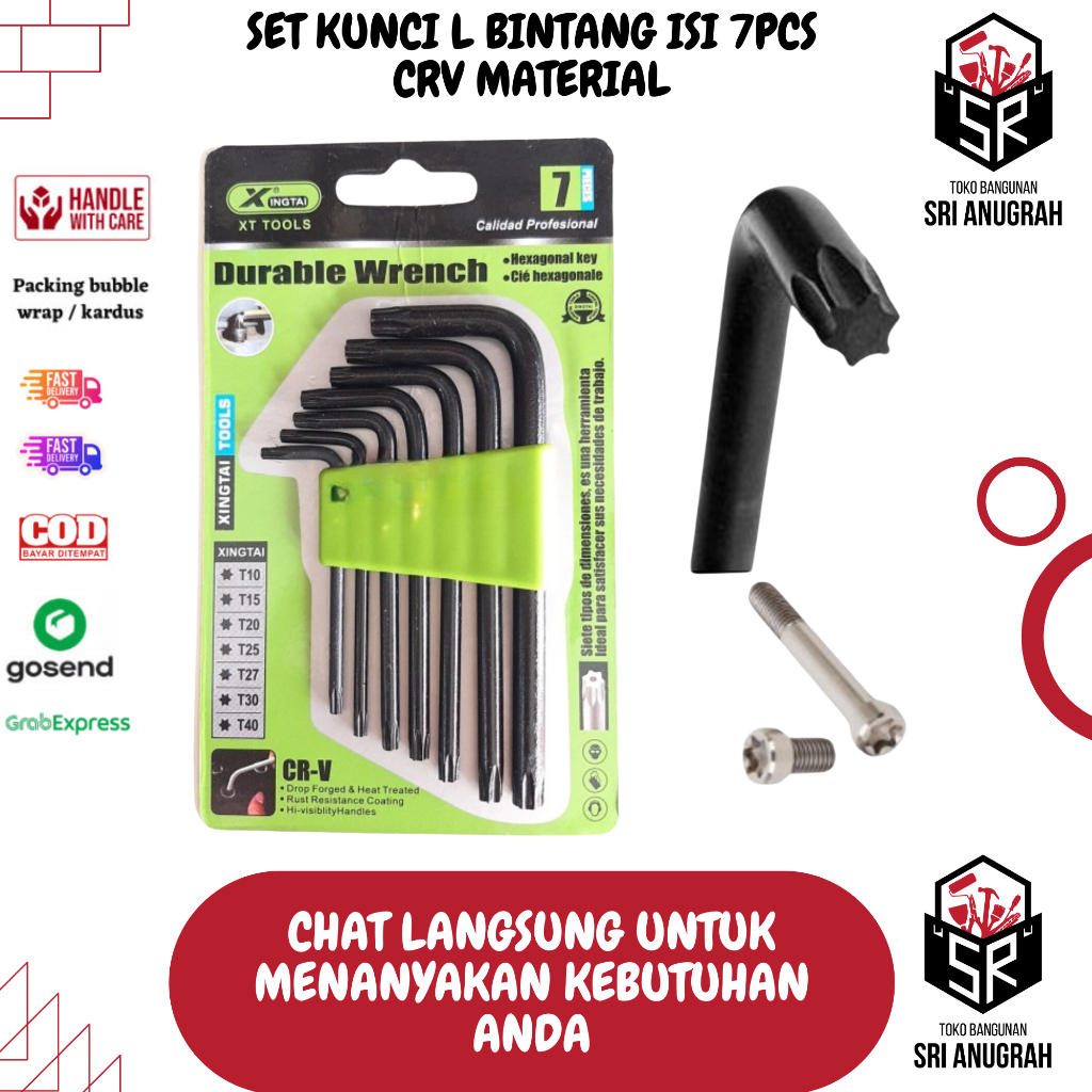 Kunci L Mini 7 PCS SET Kembang Bintang HITAM Set Kunci L Elektronik