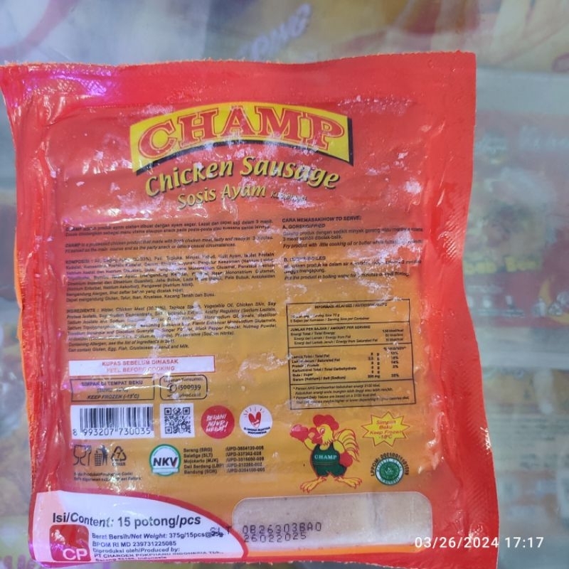 

Champ Sosis Ayam kemasan 375 gram