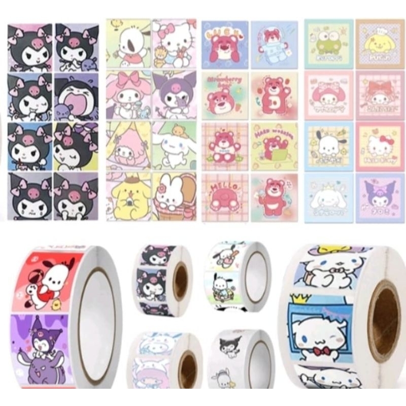 

500 pcs / Stiker Roll Sanrio Kartun Lucu / Stiker Melody Kuromi / Stiker Untuk Dekorasi Dekoratif Scapbook