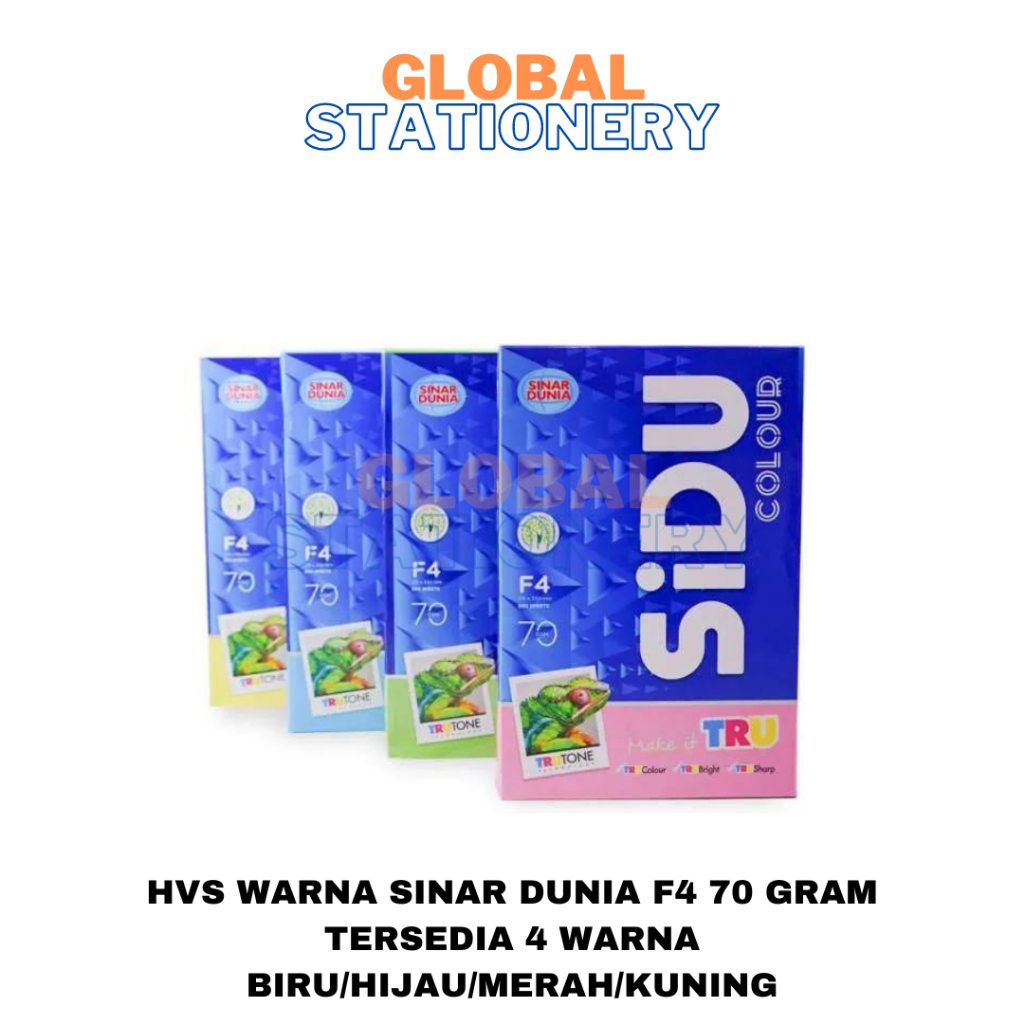 

HVS Warna Sinar Dunia SIDU F4 Folio 70 Gram 70 Gsm Merah Biru Hijau Kuning