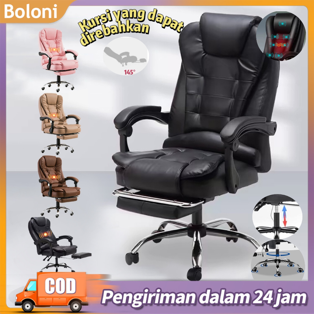 [COD][READY]Kursi Kantor Kursi Kulit PU Kursi Miring dengan Sandaran Kaki Kursi Putar Kursi Putar Ku