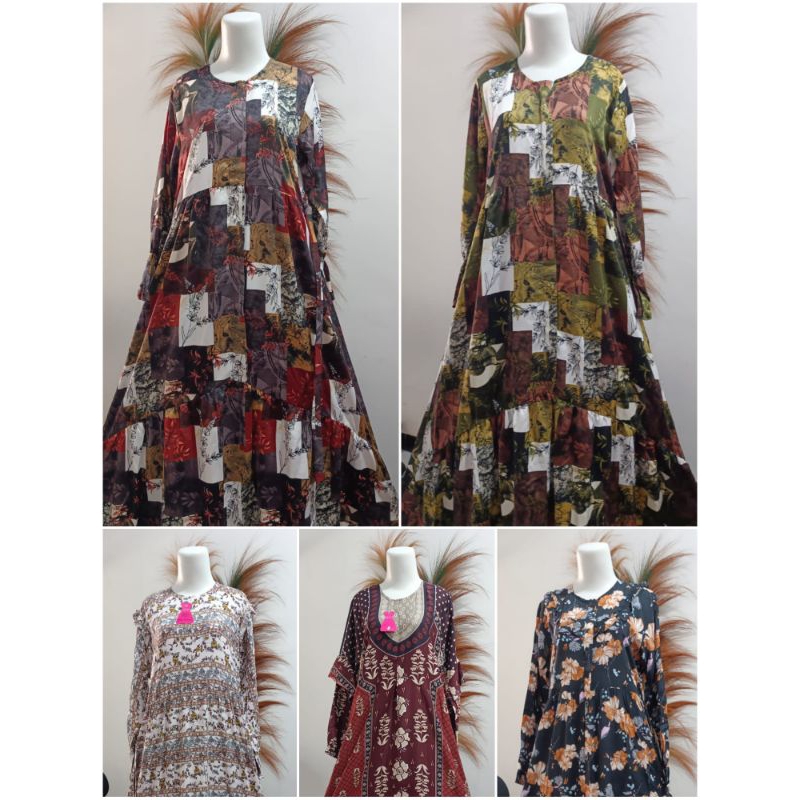 GAMIS LEBARAN WANITA MUSLIMAH RIBYKA BERMOTIF