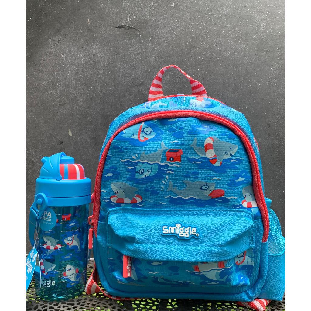 SMIGGLE TEENY TINY OVER AND UNDER SET BACKPACK & BOTTLE SHARK - SET TAS DAN BOTOL SMIGGLE