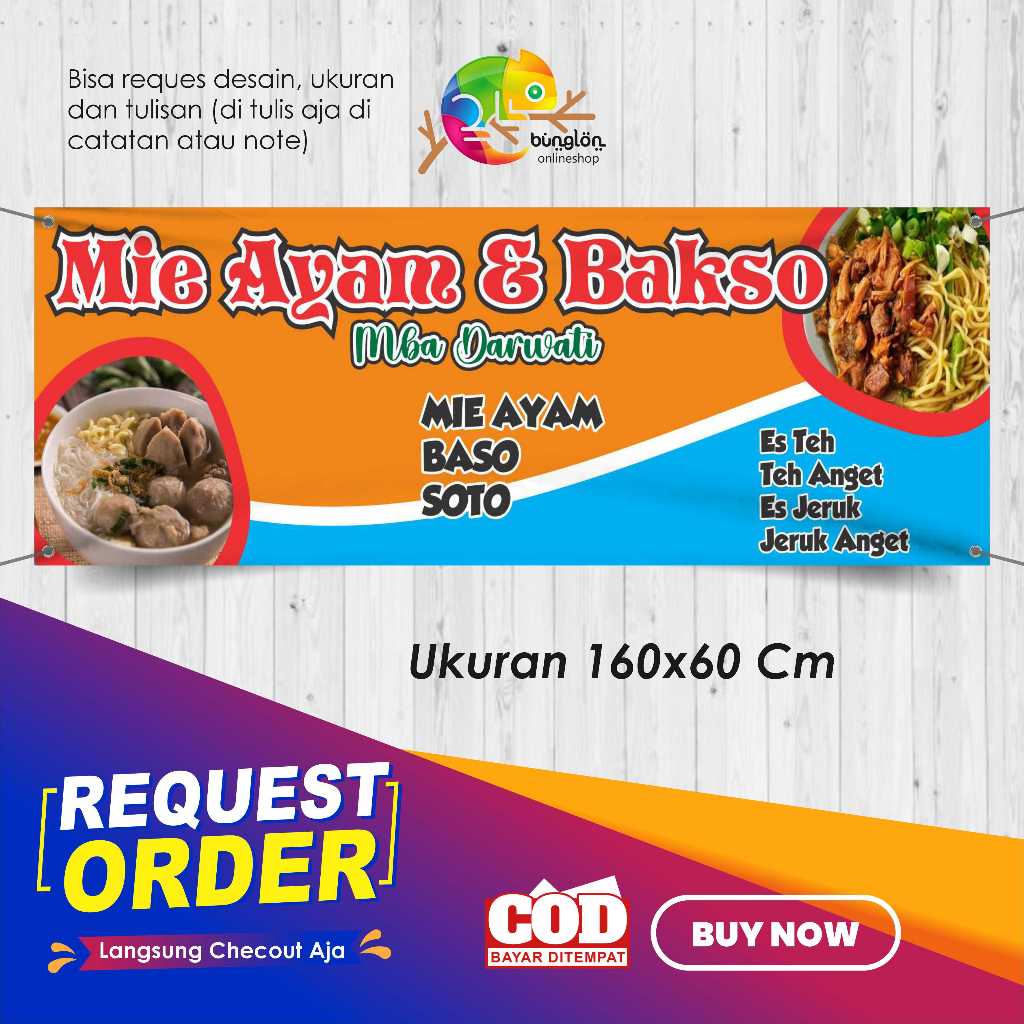 Spanduk 160x60 Mie Ayam Bakso Custom Desain