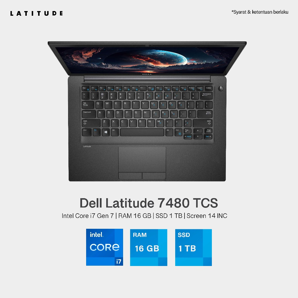 LAPTOP DELL LATITUDE 7480 i7 GEN 7 RAM 16 GB SSD 1 TB LAYAR 14 INC TOUCHSCREEN